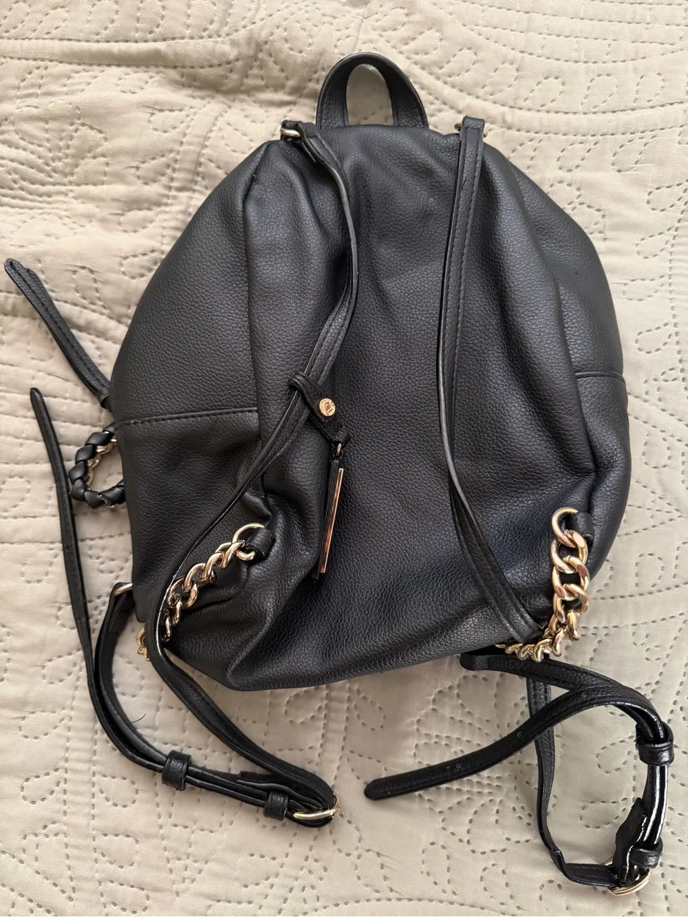 Victoria's Secret Black Quilted Mini Backpack with Gold Chain Accent